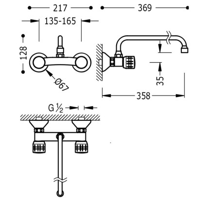GRIFO BIMANDO MURAL PARA COCINA TRES ESPACIO DE COCINA CROMO 123330