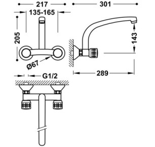GRIFO BIMANDO MURAL PARA COCINA TRES ESPACIO DE COCINA CROMO 123317