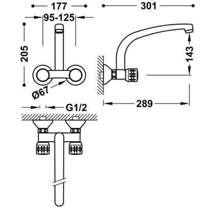 GRIFO BIMANDO MURAL PARA COCINA TRES ESPACIO DE COCINA CROMO 123217