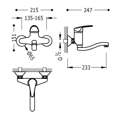 GRIFO MONOMANDO MURAL PARA COCINA TRES ESPACIO DE COCINA CROMO 17041802