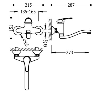 GRIFO MONOMANDO MURAL PARA COCINA TRES ESPACIO DE COCINA CROMO 17032002