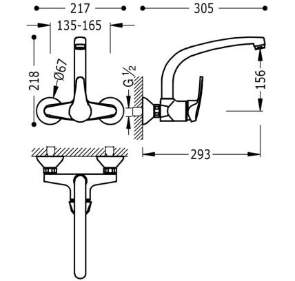 GRIFO MONOMANDO MURAL PARA COCINA TRES ESPACIO DE COCINA CROMO 17033202