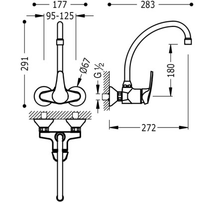 GRIFO MONOMANDO MURAL PARA COCINA TRES ESPACIO DE COCINA CROMO 17021802