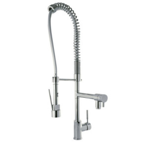 GRIFO MONOMANDO DOBLE CON DUCHA EXTRAÍBLE PARA COCINA INDUSTRIAL TRES ESPACIO DE COCINA CROMO 130495
