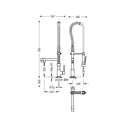 GRIFO MONOMANDO DOBLE CON DUCHA EXTRAÍBLE PARA COCINA INDUSTRIAL TRES ESPACIO DE COCINA CROMO 130495