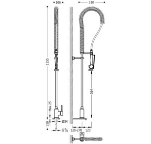 GRIFO MONOMANDO CON DUCHA EXTRAÍBLE PARA COCINA INDUSTRIAL TRES ESPACIO DE COCINA CROMO 130484