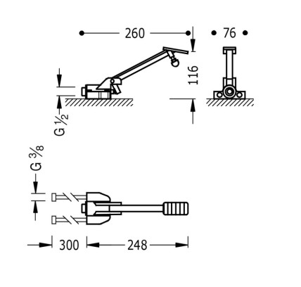 GRIFO DE PEDAL CON MEZCLADOR DE 2 AGUAS TRES ESPACIO DE COCINA CROMO 112370