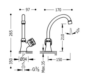 GRIFO DE 1 AGUA CON VOLANTE LATERAL PARA OFFICE O LAVADERO TRES ESPACIO DE COCINA CROMO 123306