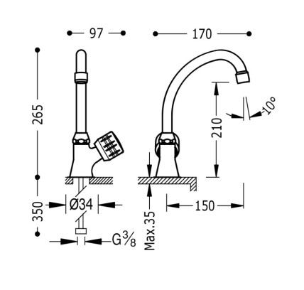 GRIFO DE 1 AGUA CON VOLANTE LATERAL PARA OFFICE O LAVADERO TRES ESPACIO DE COCINA CROMO 123306