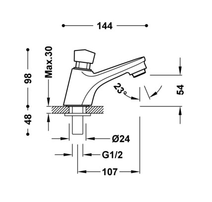 GRIFO TEMPORIZADO DE 1 AGUA PARA LAVABO TRES COLECTIVIDADES CROMO 21210301