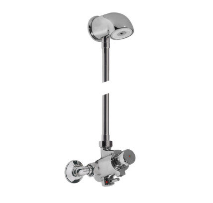 CONJUNTO DE GRIFO TEMPORIZADO MURAL CON SELECTOR DE TEMPERATURA PARA DUCHA TRES COLECTIVIDADES CROMO 112163