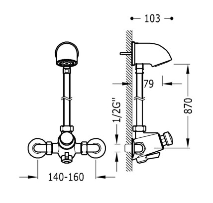 CONJUNTO DE GRIFO TEMPORIZADO MURAL CON SELECTOR DE TEMPERATURA PARA DUCHA TRES COLECTIVIDADES CROMO 112163