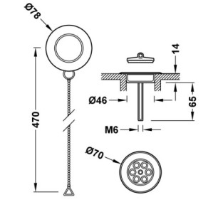 CAZOLETA PLANA DE DESAGÜE CON KIT DE ENGANCHE DE CADENILLA Y TAPÓN  ORO 24K 03474501OR