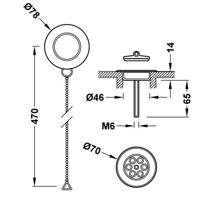 CAZOLETA PLANA DE DESAGÜE CON KIT DE ENGANCHE DE CADENILLA Y TAPÓN  ORO 24K 03474501OR