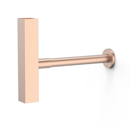 SIFÓN TELESCÓPICO CUADRADO INSPECCIONABLE CON FALDÓN PARA LAVABO TRES COMPLEMENTOS DE GRIFERÍA ORO ROSA MATE 24K 10710342OPM