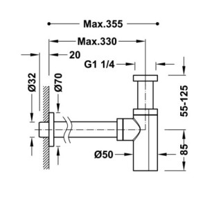 SIFÓN TELESCÓPICO PARA LAVABO TRES COMPLEMENTOS DE GRIFERÍA NEGRO MATE 13463410NM