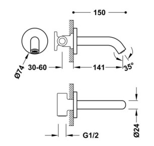 CAÑO FIJO DE PARED TRES COMPLEMENTOS DE GRIFERÍA BLANCO MATE 26218004BM