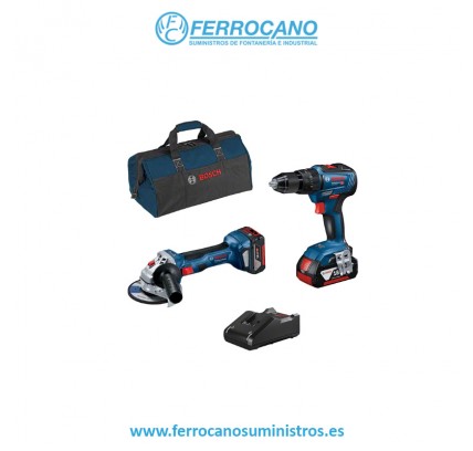 PACK BOSCH ATORNILLADOR GSB 18V-55 + AMOLADORA GWS 18V-7 + ACCESORIOS (2X4.0AH GBA 18V + CARGADOR GAL 18V-40 + BOLSA)