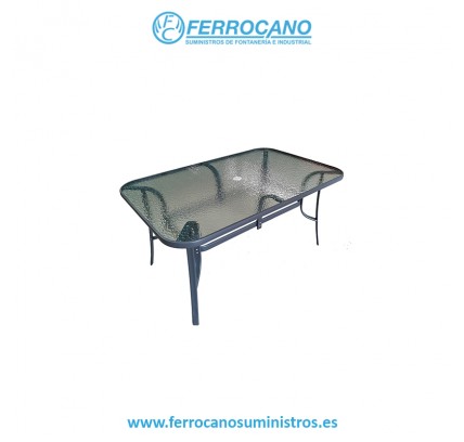 MESA JARDÍN NATUUR HIERRO/CRISTAL 152X96X72CM GRIS ANTRACITA
