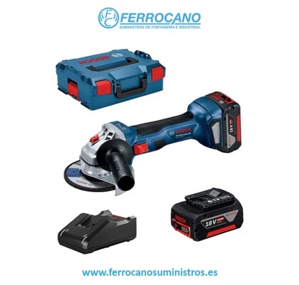 AMOLADORA BOSCH GWS 18V-7 125MM + ACCESORIOS (2X4AH + CARGADOR + MALETÍN)