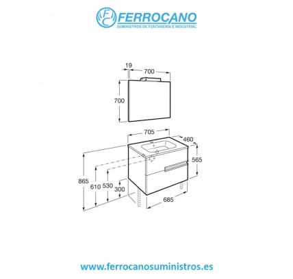 PACK MUEBLE VICTORIA-N ROCA 70CM 2 CAJONES ROBLE + LAVABO + APLIQUE LED STARLIGHT A855843155